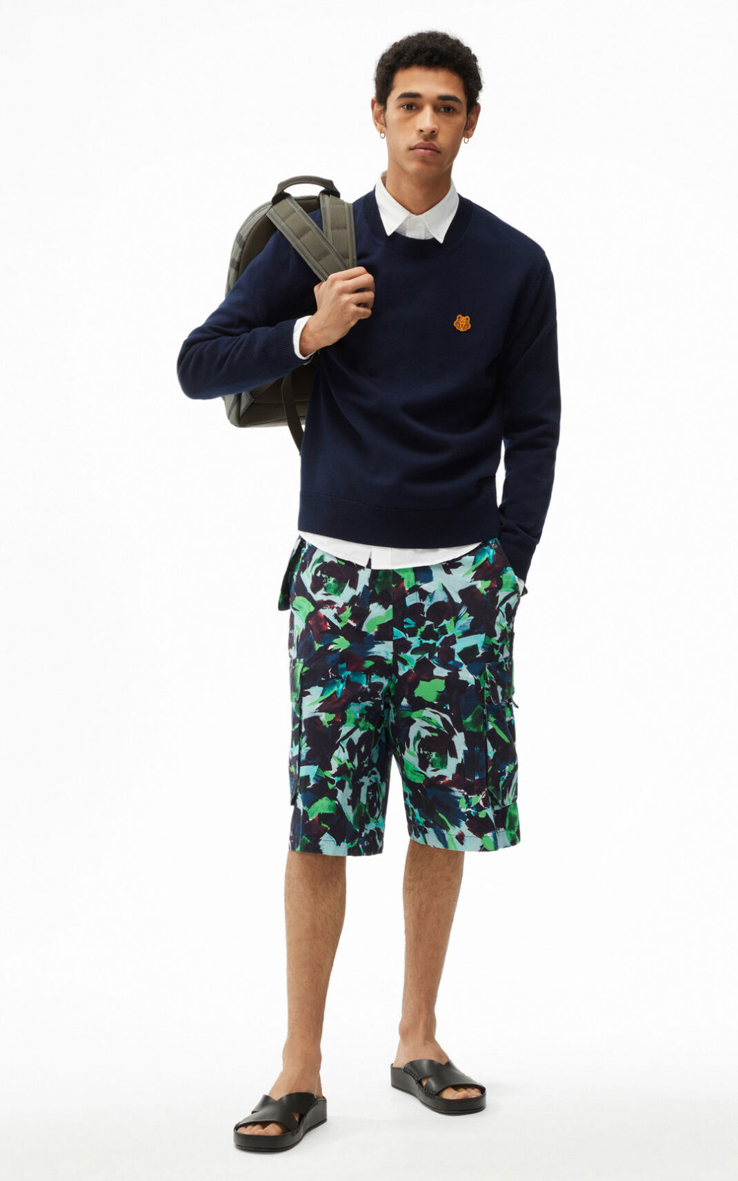 Kenzo 虎 Crest merino wool セーター メンズ 青 黒 - FHMBWL431